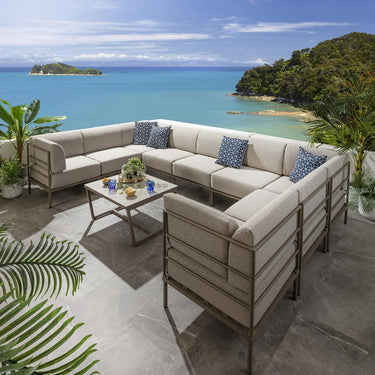 Quatropi Large Garden U-Shape Corner Sofa 8 Seat Outdoor Patio Cream Aluminium