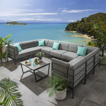 Quatropi Large Garden U-Shape Corner Sofa 8 Seat Outdoor Patio Grey Aluminium