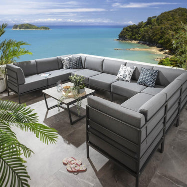 Quatropi Large Garden U-Shape Corner Sofa 8 Seat Outdoor Patio Grey Aluminium