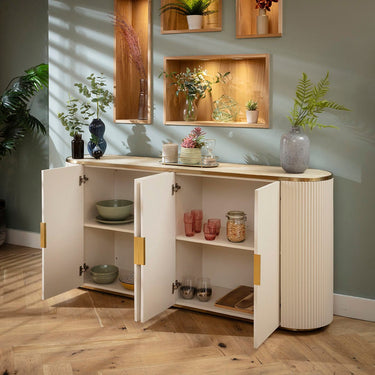 Quatropi Large Mid Century Modern Sideboard Buffet Cabinet Cream Gold 180cm x 40cm