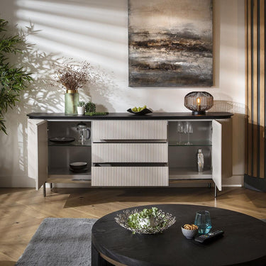 Quatropi Large Mid Modern Sideboard Cabinet Buffet with Drawers Matte Chalk 210cm