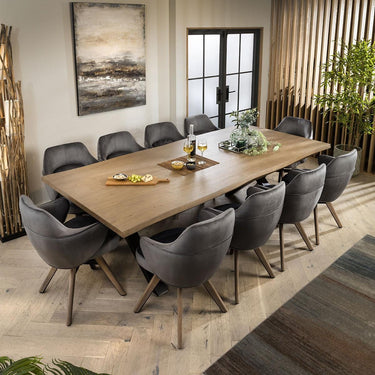 Quatropi Large Modern 10 Seat Stained Live Edge Solid Wooden Dining Set Grey