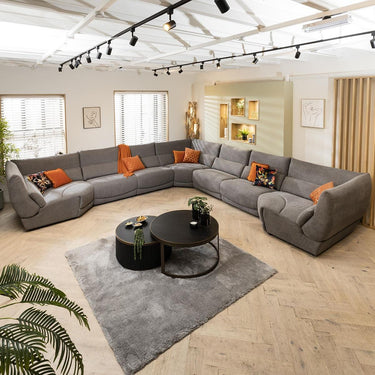 Quatropi Large Modern 10 Seater L-Shape Corner Sofa Couch Set Grey Fabric L8