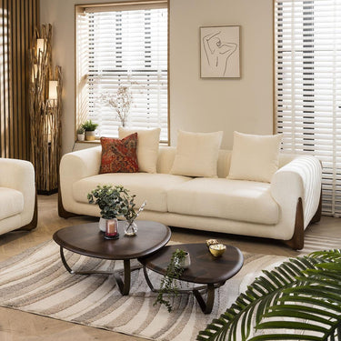 Quatropi Large Modern 3 Seater Sofa Designer Settee Couch Cream Chenille Fabric