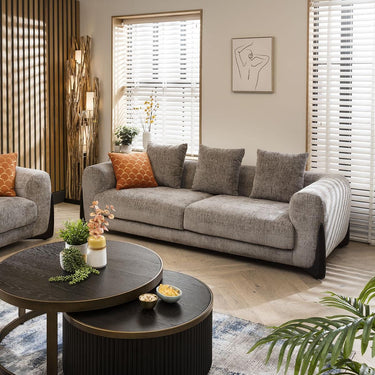 Quatropi Large Modern 3 Seater Sofa Designer Settee Couch Grey Chenille Fabric