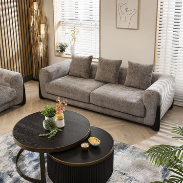 Quatropi Large Modern 3 Seater Sofa Designer Settee Couch Grey Chenille Fabric
