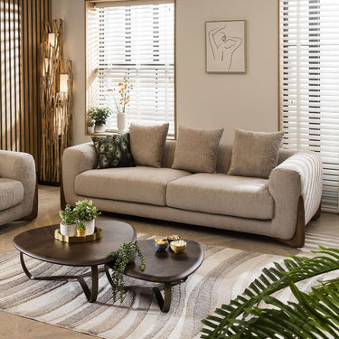 Quatropi Large Modern 3 Seater Sofa Designer Settee Couch Mink Chenille Fabric