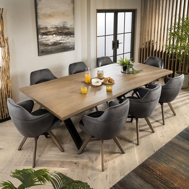 Quatropi Large Modern 8 Seat Stained Live Edge Solid Wooden Dining Set Grey