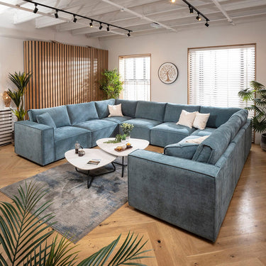Quatropi Large Modern 8 Seater Modular U-Shape Corner Sofa Aqua Blue 374x297cm 11