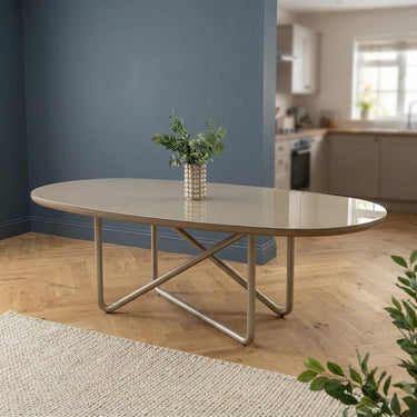 Quatropi Large Modern 8 Seater Oval Dining Room Table Champagne Gold 240cm x 120cm