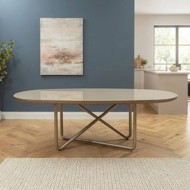 Quatropi Large Modern 8 Seater Oval Dining Room Table Champagne Gold 240cm x 120cm