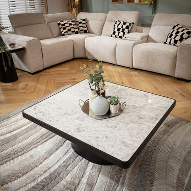 Quatropi Large Modern Ceramic Marble Coffee Table Grey Black Oak 101cm x 92cm
