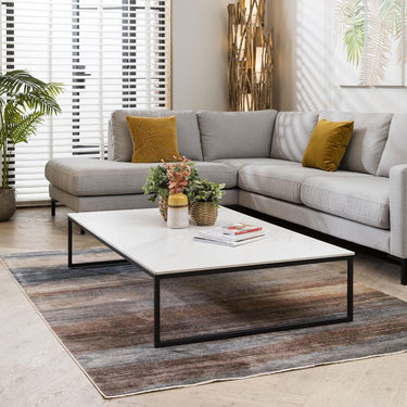 Quatropi Large Modern Industrial Coffee Table Marble Effect 90x145cm White