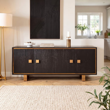 Quatropi Large Modern Sideboard Buffet Cabinet Black Oak Gold 200cm