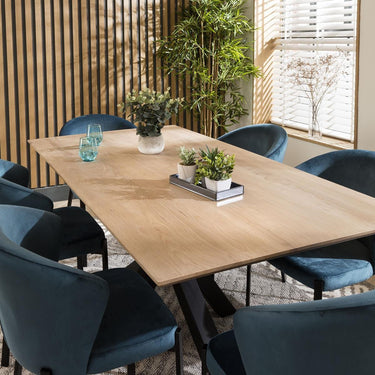 Quatropi Large Modern Solid Natural Wooden 6 Chair Dining Set Blue Velvet 190cm