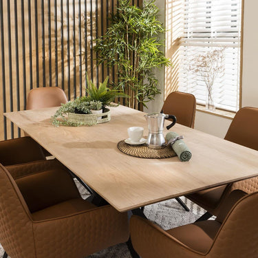 Quatropi Large Modern Solid Natural Wooden 6 Chair Dining Set Tan Leather 190cm