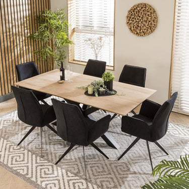 Quatropi Large Modern Solid Natural Wooden 6 Seat Dining Set Black Velvet 190cm