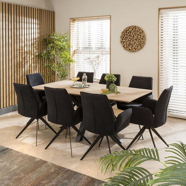Quatropi Large Modern Solid Natural Wooden 8 Seat Dining Set Black Velvet 190cm
