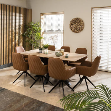 Quatropi Large Modern Solid Natural Wooden 8 Seat Dining Set Tan Leather 190cm