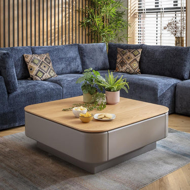 Quatropi Large Modern Square Coffee Table with Drawer Storage Grey Oak 100cm