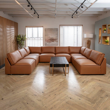 Quatropi Large Modern Tan Leather Modular U-Shape Sofa 8 Seater Cinema Settee