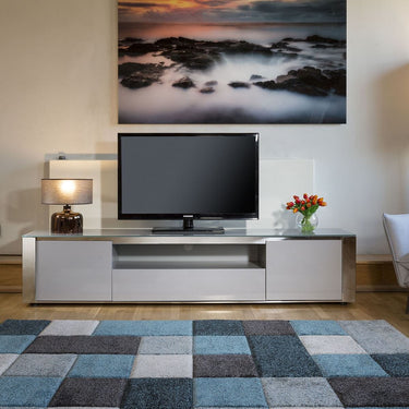 Quatropi Large Modern TV Stand Cabinet Unit Media Storage 220cm Grey Gloss