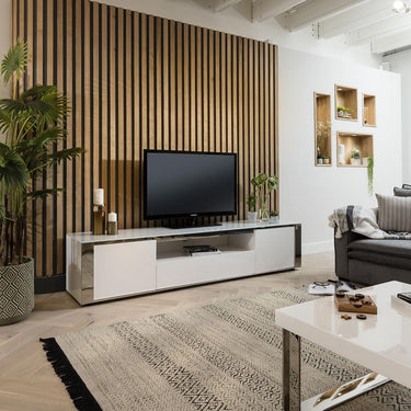 Quatropi Large Modern TV Stand Cabinet Unit Media Storage 220cm White Gloss