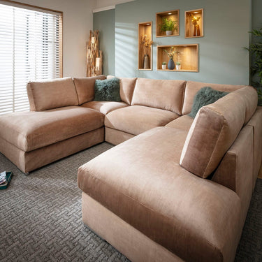 Quatropi Large Modern U-Shape Corner Sofa Settee Clay Beige Neutral Fabric 335cm x 220cm