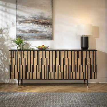 Quatropi Large Modern Wooden Sideboard Buffet Cabinet Unique Black Oak 200cm