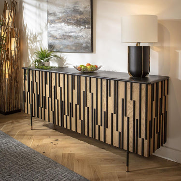 Quatropi Large Modern Wooden Sideboard Buffet Cabinet Unique Black Oak 200cm