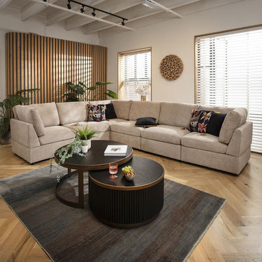 Quatropi Large Modular L-Shape Modern Corner Sofa 6 Seater Beige Boucle Fabric