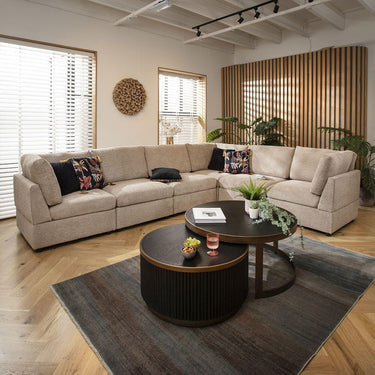 Quatropi Large Modular L-Shape Modern Corner Sofa 6 Seater Beige Boucle Fabric