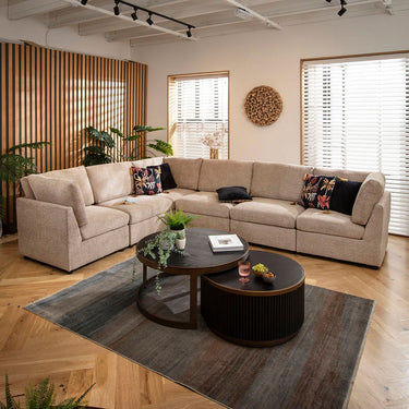Quatropi Large Modular L-Shape Modern Corner Sofa 6 Seater Beige Boucle Fabric