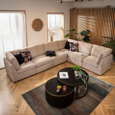 Quatropi Large Modular L-Shape Modern Corner Sofa 6 Seater Beige Boucle Fabric