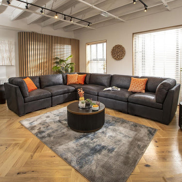 Quatropi Large Modular L-Shape Modern Corner Sofa 6 Seater Set Black Fabric