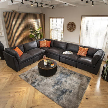 Quatropi Large Modular L-Shape Modern Corner Sofa 6 Seater Set Black Fabric