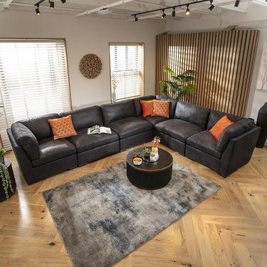 Quatropi Large Modular L-Shape Modern Corner Sofa 6 Seater Set Black Fabric