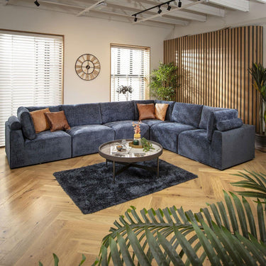 Quatropi Large Modular L-Shape Modern Corner Sofa 6 Seater Set Blue Fabric