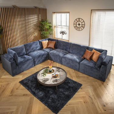 Quatropi Large Modular L-Shape Modern Corner Sofa 6 Seater Set Blue Fabric