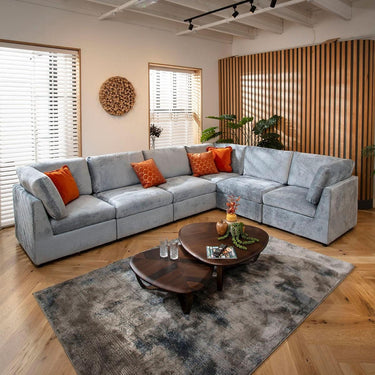 Quatropi Large Modular L-Shape Modern Corner Sofa 6 Seater Set Blue Fabric