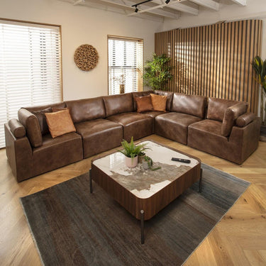 Quatropi Large Modular L-Shape Modern Corner Sofa 6 Seater Set Brown Fabric