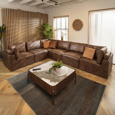 Quatropi Large Modular L-Shape Modern Corner Sofa 6 Seater Set Brown Fabric