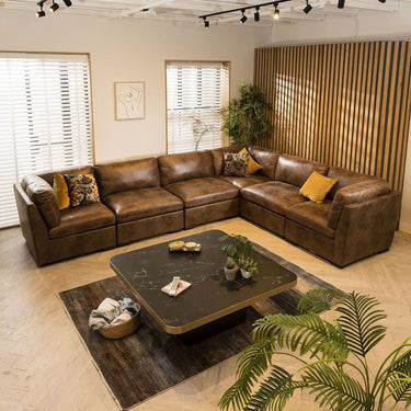 Quatropi Large Modular L-Shape Modern Corner Sofa 6 Seater Set Brown Fabric 15L