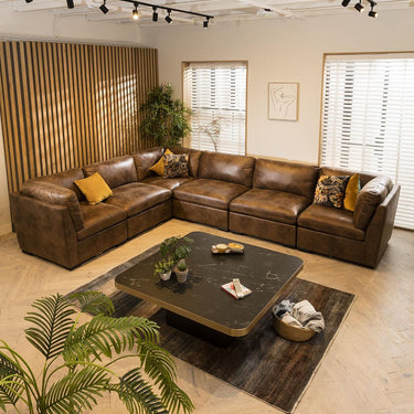 Quatropi Large Modular L-Shape Modern Corner Sofa 6 Seater Set Brown Fabric 15R