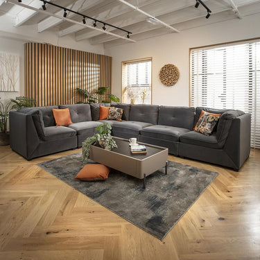 Quatropi Large Modular L-Shape Modern Corner Sofa 6 Seater Set Grey Velvet Fabric