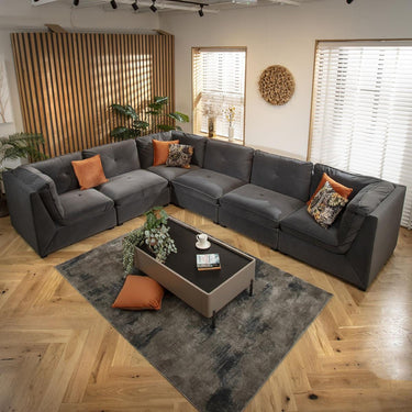 Quatropi Large Modular L-Shape Modern Corner Sofa 6 Seater Set Grey Velvet Fabric