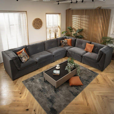 Quatropi Large Modular L-Shape Modern Corner Sofa 6 Seater Set Grey Velvet Fabric