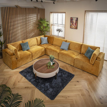 Quatropi Large Modular L-Shape Modern Corner Sofa 6 Seater Set Mustard Fabric