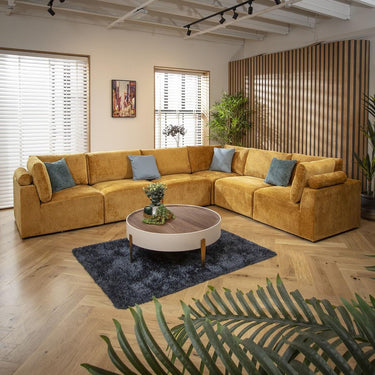 Quatropi Large Modular L-Shape Modern Corner Sofa 6 Seater Set Mustard Fabric