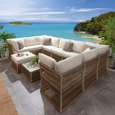 Quatropi Large Outdoor U-Shape Garden Corner Sofa Set Aluminium Neutral Beige 358x218cm